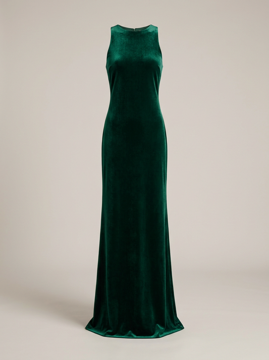 Velvet Column Gown in Emerald