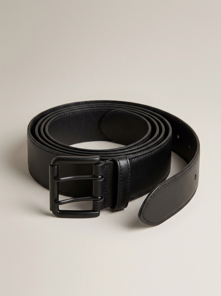 Wide Leather Waist Belt in Black