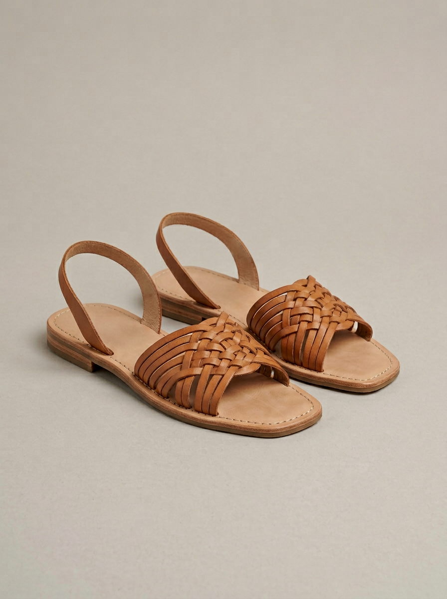 Woven Flat Sandal in Tan