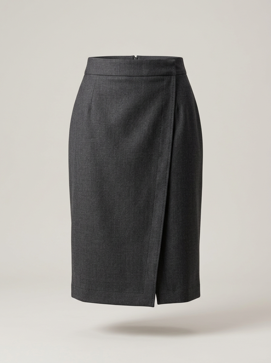 Tailored Wrap Skirt in Charcoal