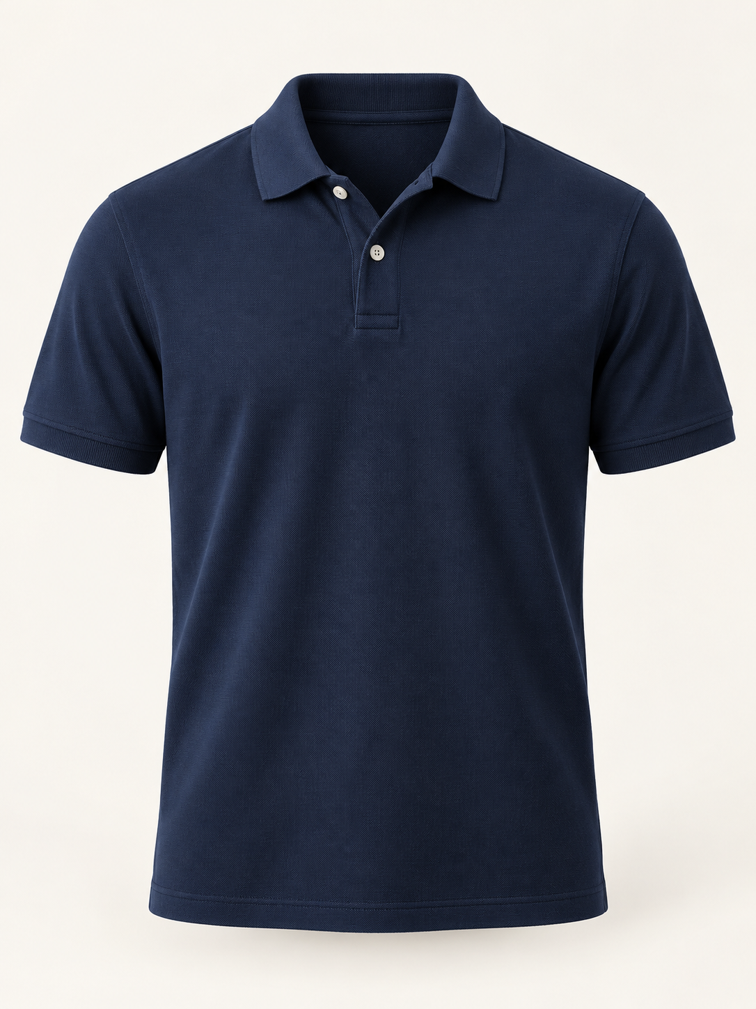 Front view of AVELINE men's cotton pique polo in navy on a plain studio background