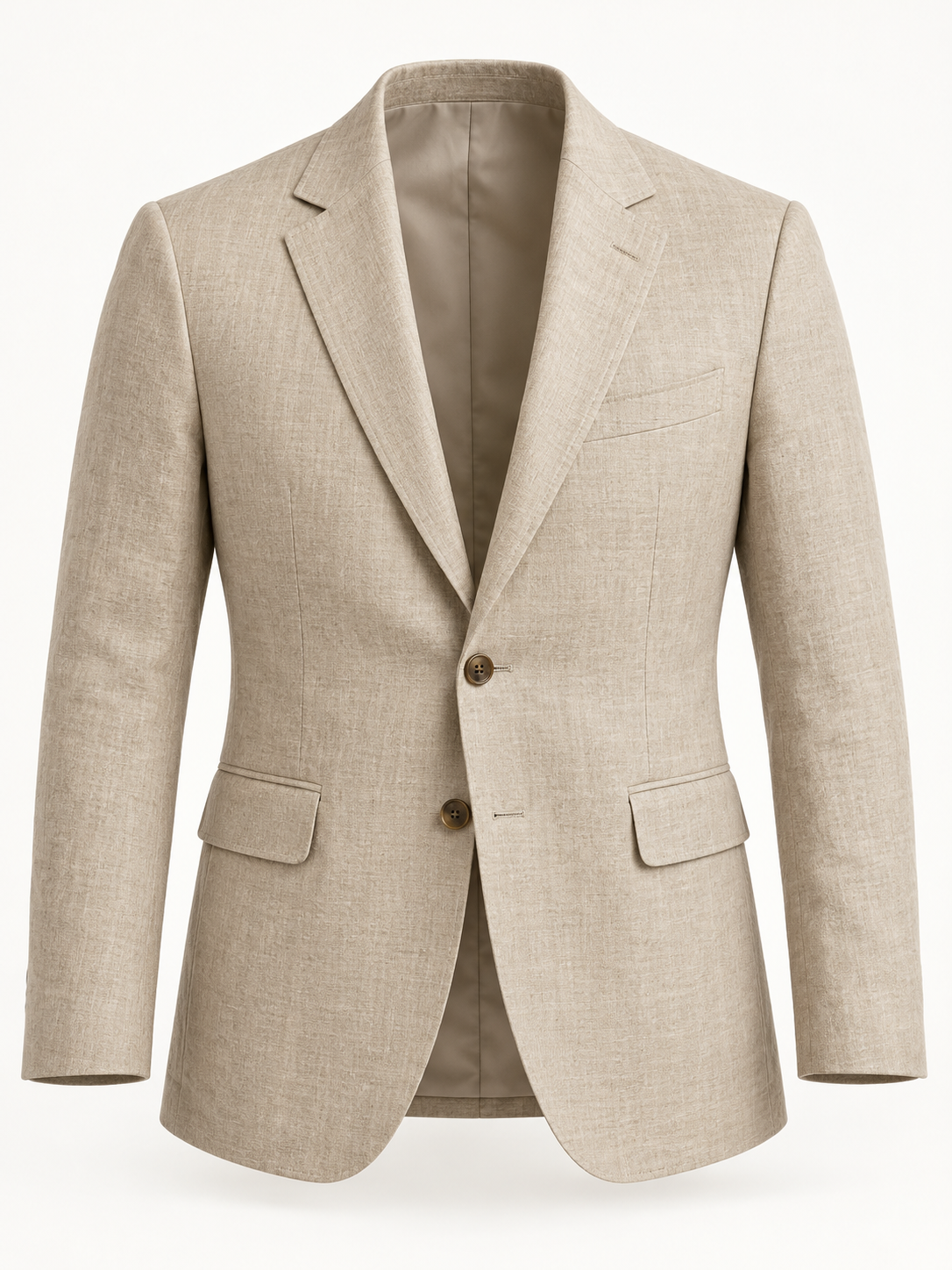 Front view of AVELINE men's linen blazer in sand on a plain studio background