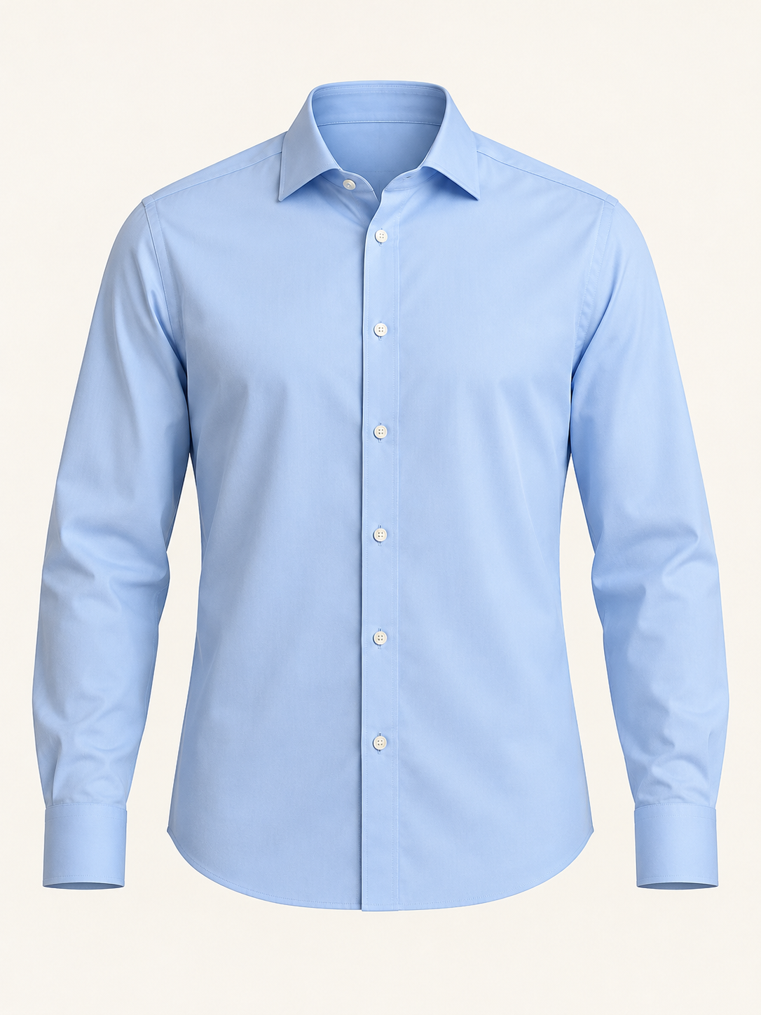 Front view of AVELINE men's poplin shirt in sky blue on a plain studio background