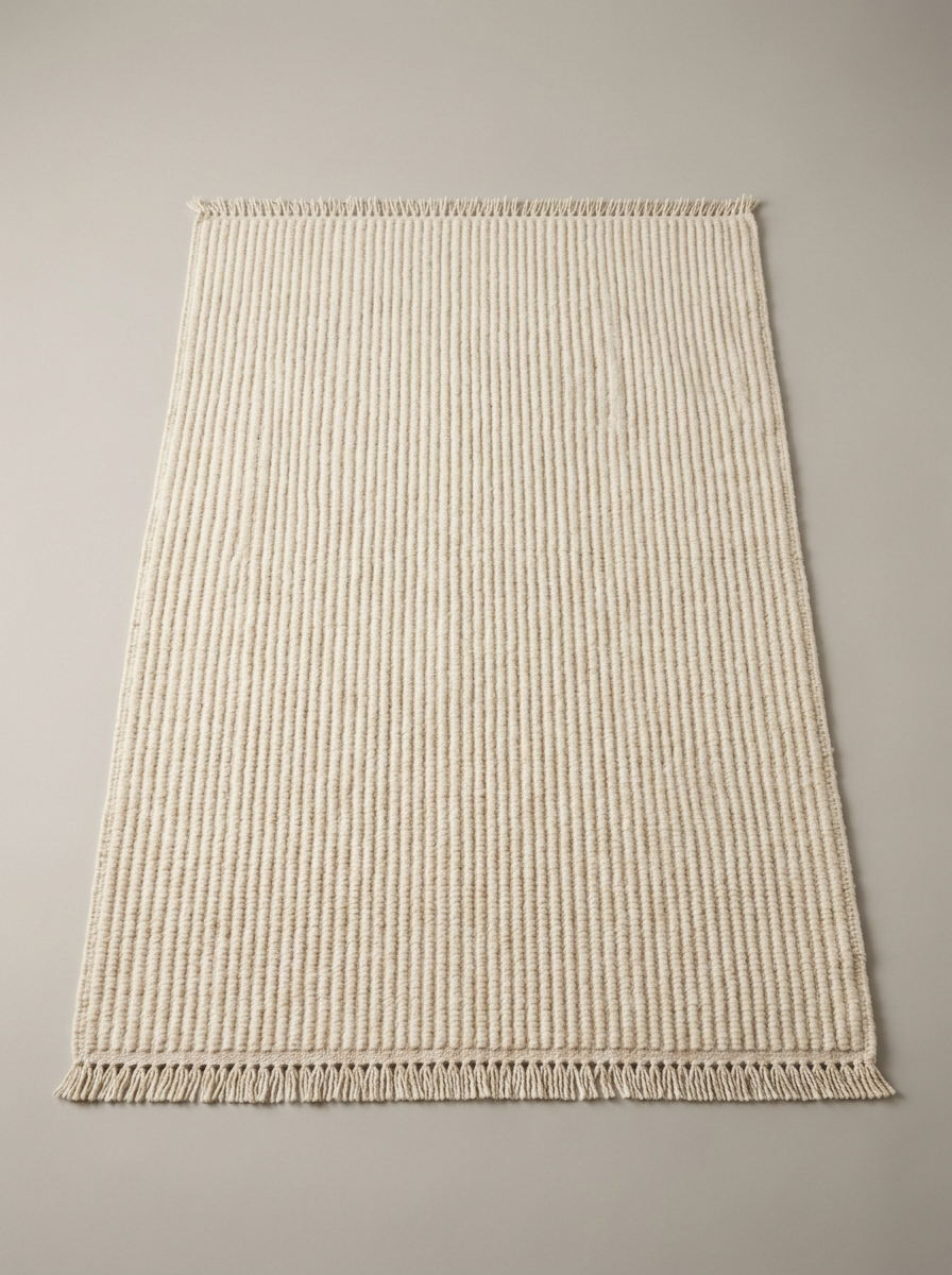Lento Ribbed Wool Rug in Ivory