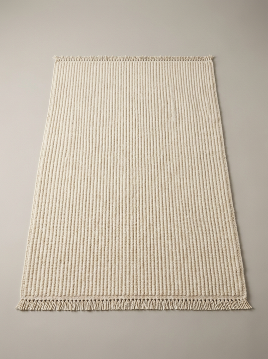 Lento Ribbed Wool Rug in Ivory