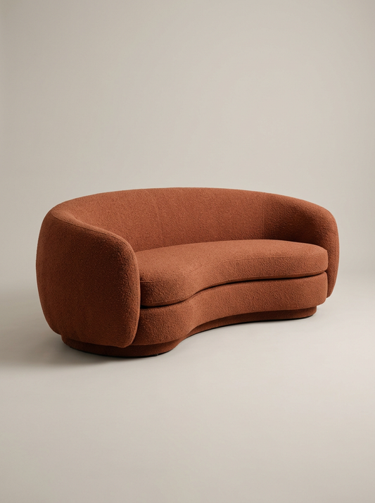 Lunara Curved Sofa in Terracotta Bouclé