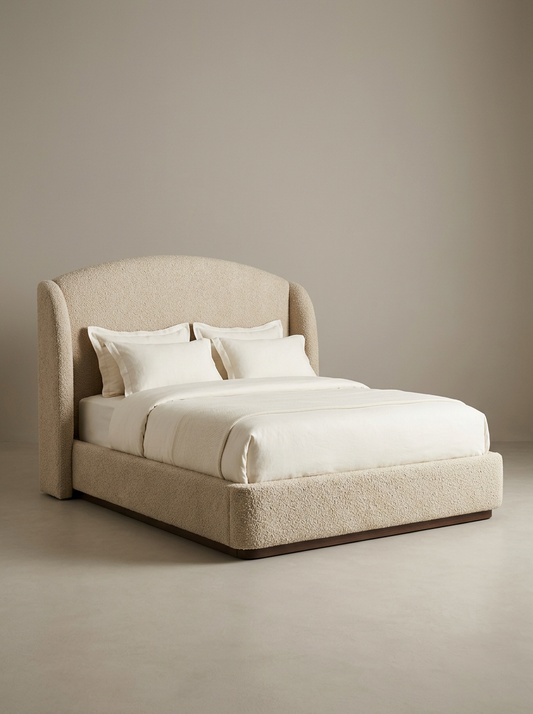 Meridian Bed in Oat Bouclé