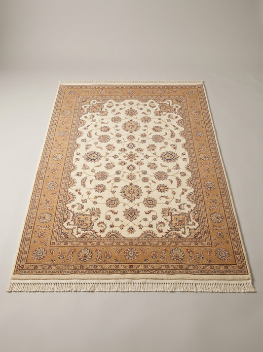 Meridian Bordered Wool Rug in Ivory