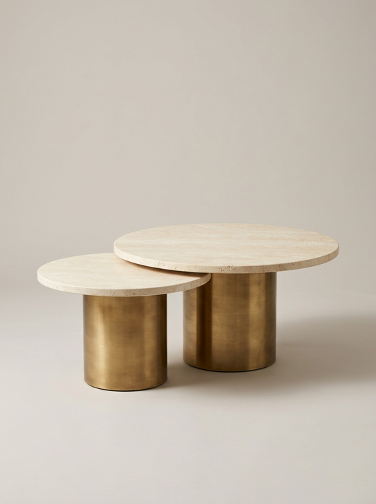 Meridian Nesting Tables in Travertine and Brass