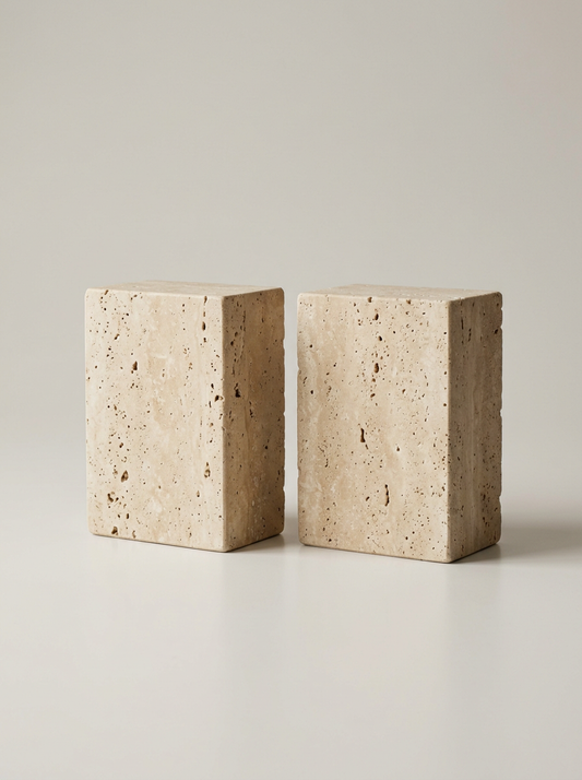 Plinth Travertine Bookends, Set of Two