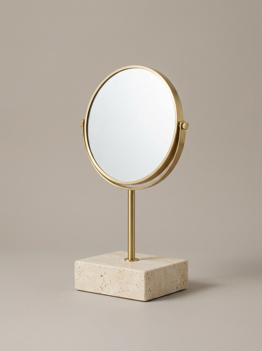 Vasto Vanity Mirror on Travertine Base